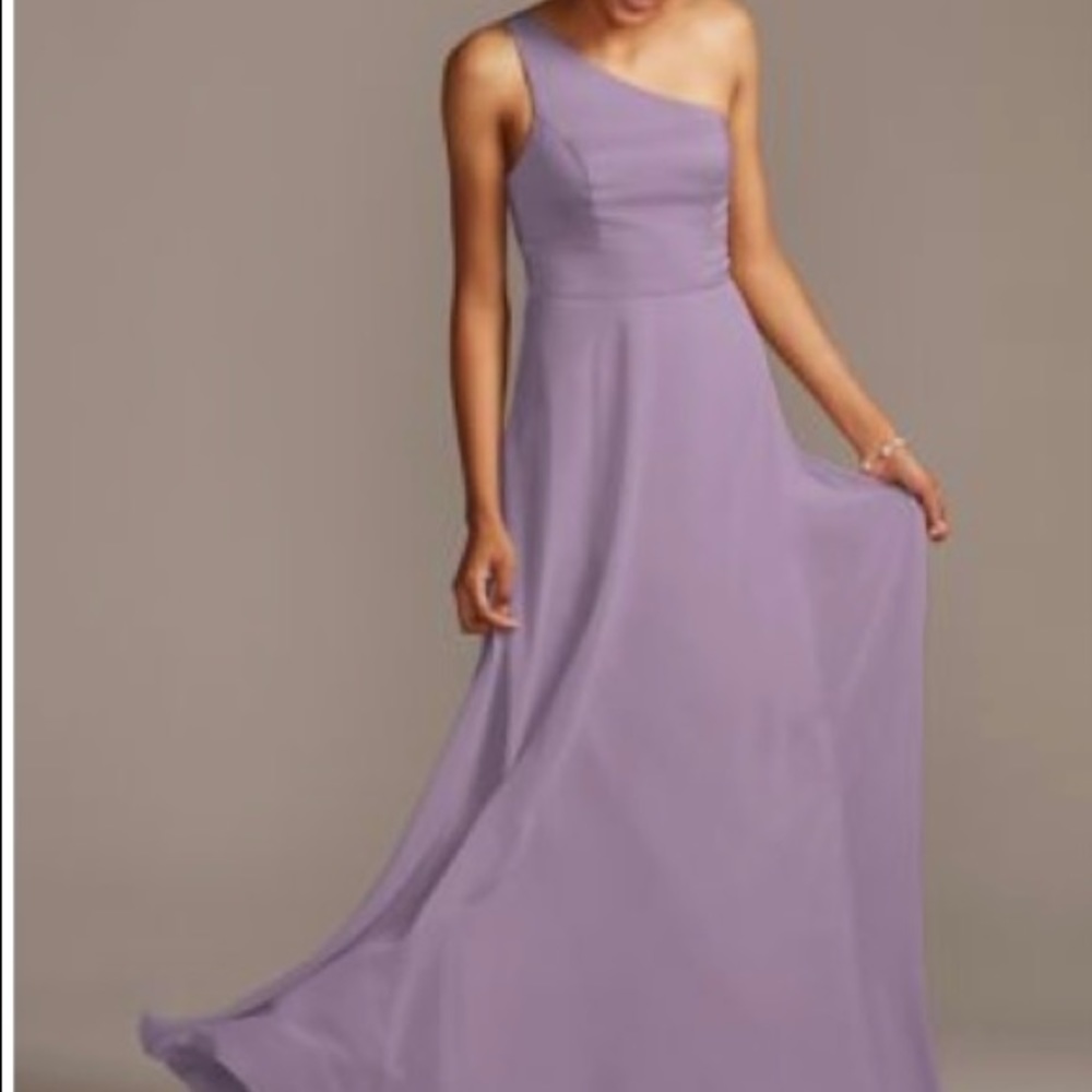 David's Bridal 1-Shoulder Crepe-Back Satin Dress